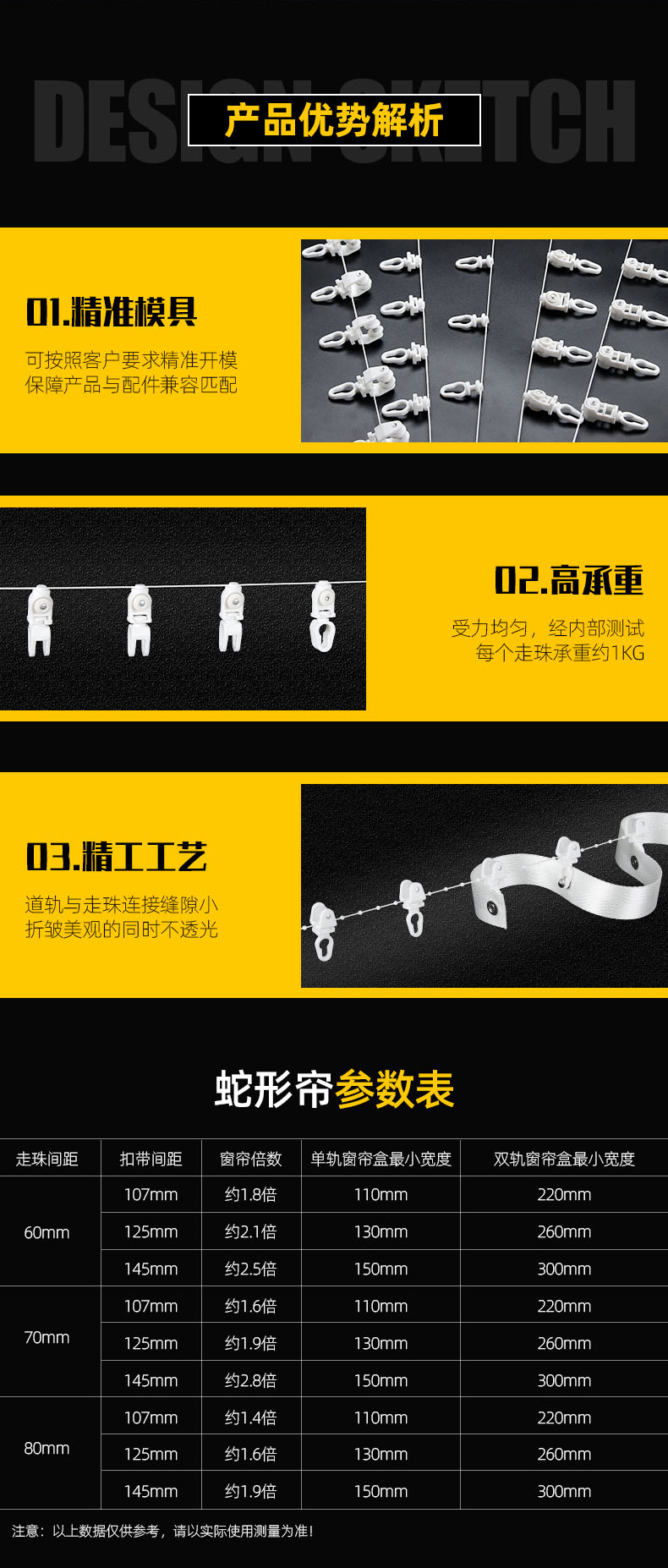 J20-S03-2 电动挂扣定距走珠窗帘蛇形帘轨道线珠滑轮