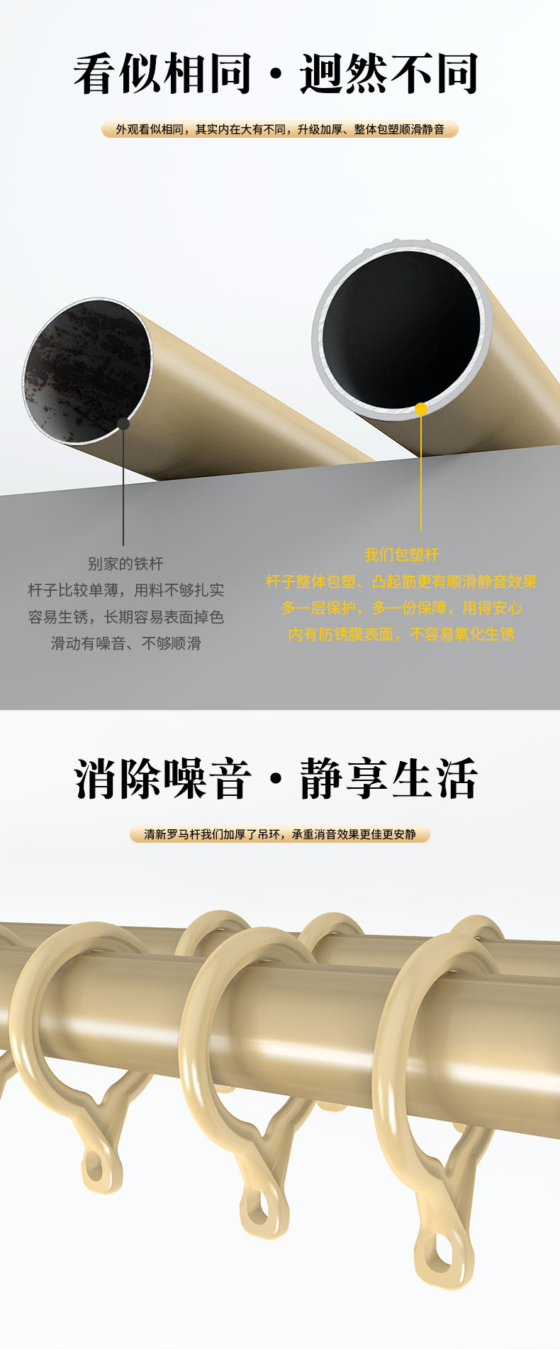 厂家批发铁包塑窗帘杆 窗帘轨道单双杆侧装铝合金支架 静音罗马杆